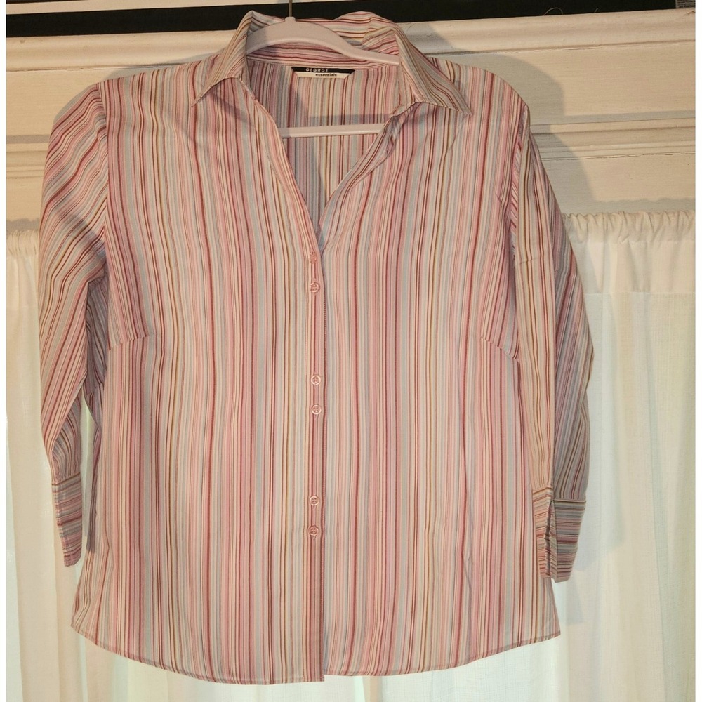 George Womens Pink Striped Long Sleeve Button Up Shirt Size 10 Classic Fit